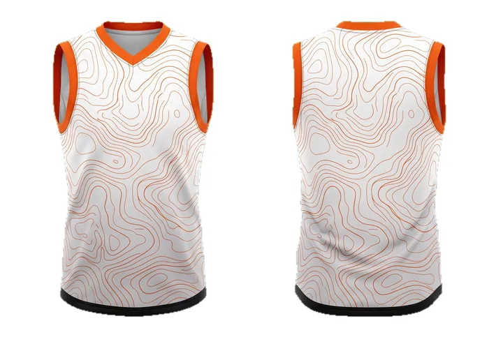 Ghost mannequin photograph of the Topographic Vertical fade custom jersey design, front and back views side by side