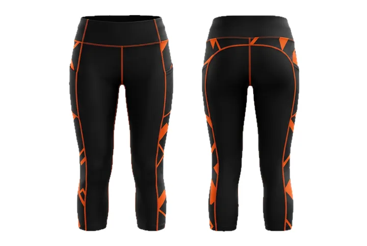 Ghost mannequin photograph of the Angular geometry Piped panels custom jersey design, front and back views side by side