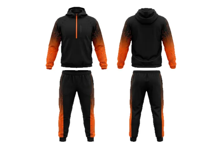 Ghost mannequin photograph of the Circuit trace Sleeve fade custom jersey design, front and back views side by side