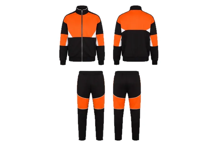 Ghost mannequin photograph of the Colour block panel custom jersey design, front and back views side by side