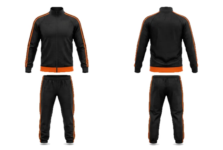 Ghost mannequin photograph of the Grit texture Triple side tape custom jersey design, front and back views side by side