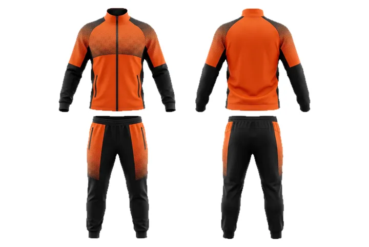 Ghost mannequin photograph of the Halftone dots Colour block panel custom jersey design, front and back views side by side