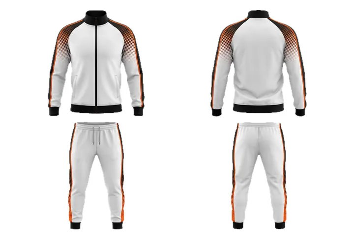 Ghost mannequin photograph of the Halftone dots Single side tape custom jersey design, front and back views side by side
