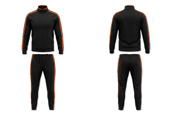 Ghost mannequin photograph of the Retro shoulder stripe custom jersey design, front and back views side by side