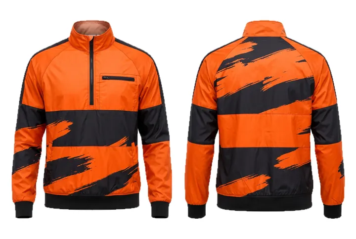 Ghost mannequin photograph of the Brush stroke Horizontal block custom jersey design, front and back views side by side